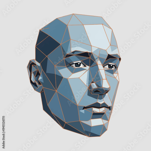 Low Poly Human Head Sculpture Geometric Digital Art.