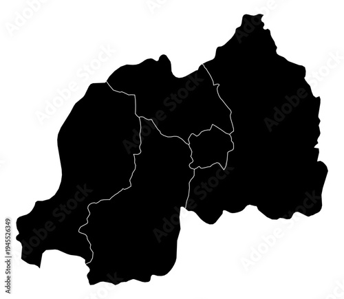 Rwanda black fill with white state borders map vector graphic illustration geography silhouette shape national border design isolated transparent background political territory cartography atlas eps