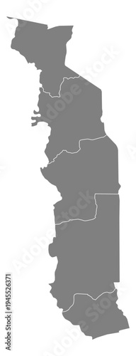 Togo grey fill with white state borders map vector graphic illustration geography silhouette shape national border design isolated transparent background political territory cartography atlas eps icon