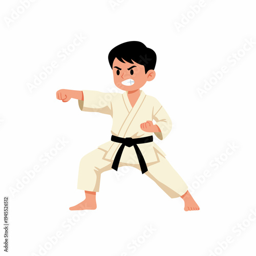Karate Kid in Traditional Gi Uniform Practicing Punching