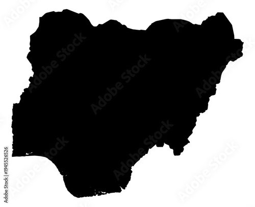 Nigeria black fill outline map vector graphic illustration geography silhouette shape national border design isolated transparent background political territory cartography atlas eps icon