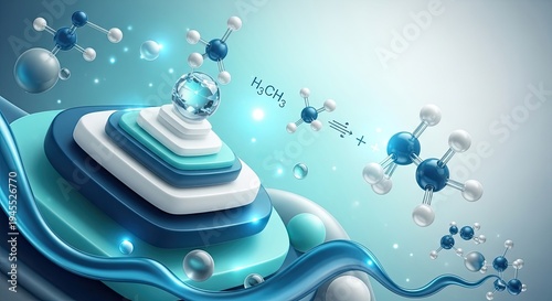 Intricate molecular structures and chemical reactions visualized in a futuristic landscape