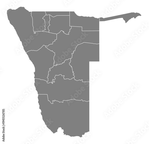 Namibia grey fill with white state borders map vector graphic illustration geography silhouette shape national border design isolated transparent background political territory cartography atlas eps