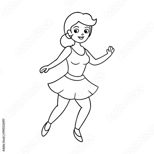 A young woman dances salsa with vibrant energy, her steps quick and graceful. Her flowing dress swirls as she moves to the rhythm, radiating confidence, joy, and passion on the floor.
