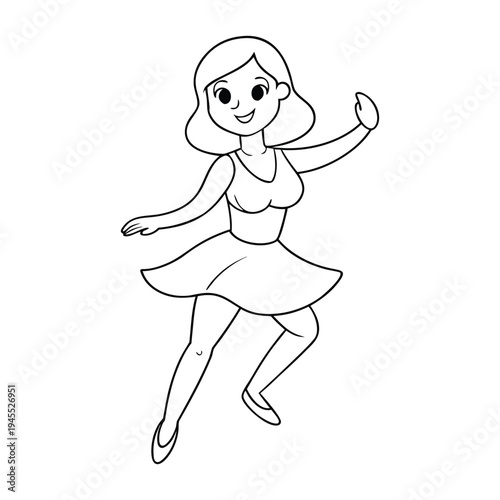 A young woman dances salsa with vibrant energy, her steps quick and graceful. Her flowing dress swirls as she moves to the rhythm, radiating confidence, joy, and passion on the floor.
