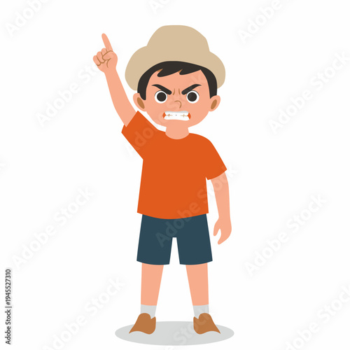 Angry Boy Raising His Finger in Disagreement