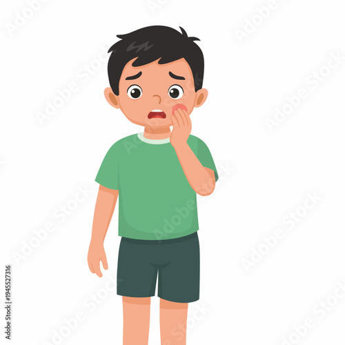 Toothache Boy Feeling Pain Touching Cheek with Hand