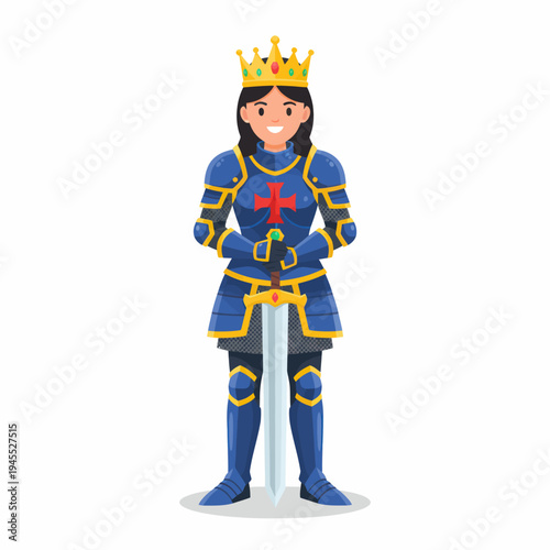 Knight Woman in Armor Holding a Sword Cartoon