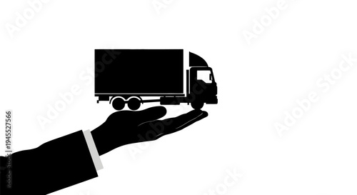 Miniature Truck on Hand Silhouette - Logistics and Delivery Concept.