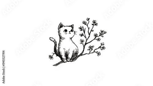 Graceful Cat Sitting Among Wildflowers in a Serene Outdoor Setting