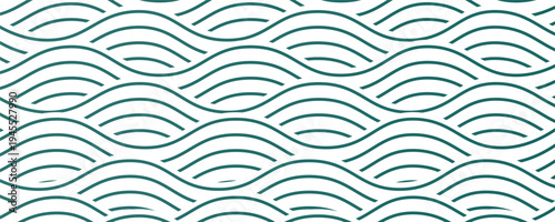 Japanese Style Teal Wave Pattern Abstract Seamless Line Art Background. vector illustration