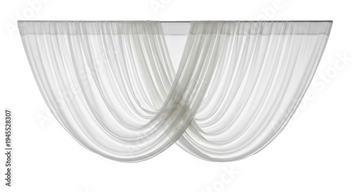 Tableau sur toile Elegant sheer white swag curtain isolated PNG, flowing fabric window treatment o