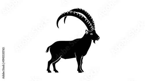 Alpine ibex mountain goat silhouette with long horns vector