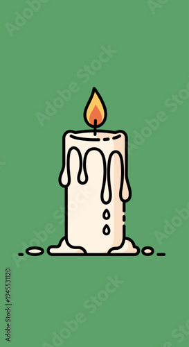A white candle with melting wax.