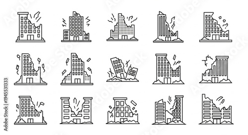 Damaged Buildings - A Collection of Earthquake Disaster Illustrations.
