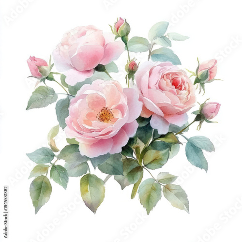 watercolor pink roses floral bouquet, vintage illustration isolated on a transparent background