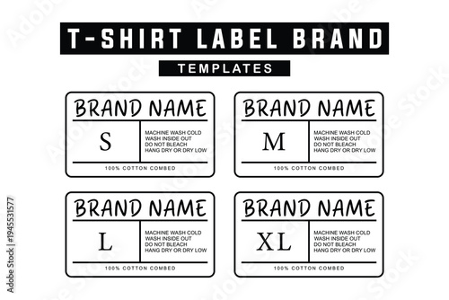 Clothing Brand T Shirt Label Template Set With Size Tag Size S M L XL