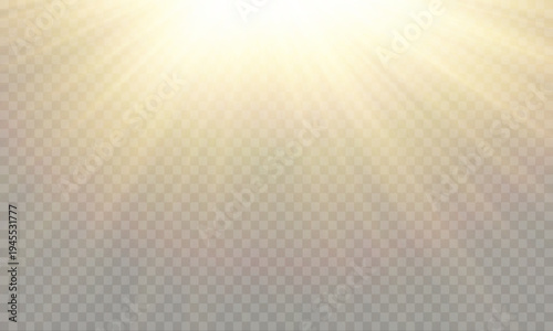 Magical sunrise overlay with glowing sun, radiant rays, sparkling lens flare, bright sunbeam, transparent light effects, abstract background, and festive decoration.