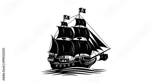 Detailed Silhouette of a Majestic Pirate Ship Sailing the Seas.