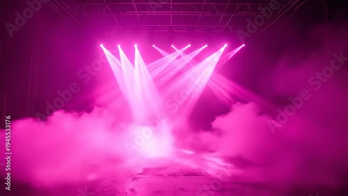 Vibrant Pink Stage Lighting with Fog Effects for Concerts and Events.