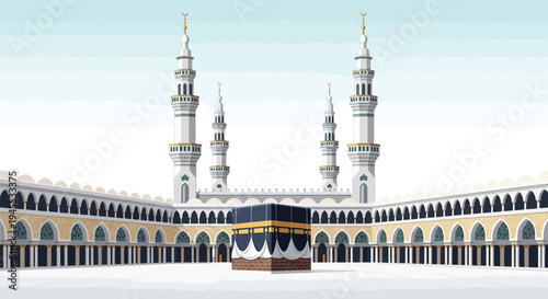 Vector illustration of Masjid al-Haram, Mecca, Saudi Arabia, mosque, Kaaba