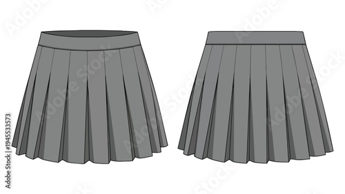 Versatile Grey Pleated Skirt Flat Design Vector Illustration for Fashion Apparel Templates Technical Garment Drawing