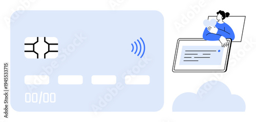 Contactless payment technology. Contactless payment illustrated with a chip card and digital interaction. Contactless payment trends influence digital security and online transactions. For fintech
