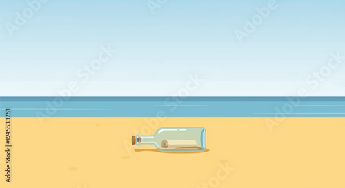 Vector illustration of a message bottle on a beach