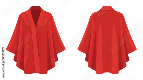 A vibrant red stylish garment for chilly days an elegant fashion illustration of a modern flowy cape or comfortable poncho isolated on pristine