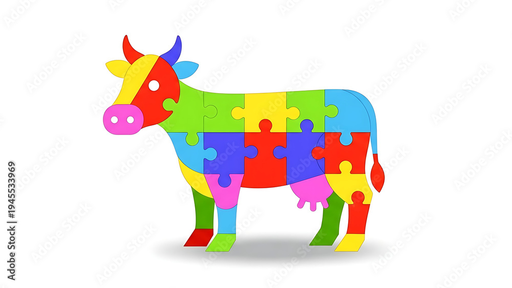 Fototapeta premium Colorful puzzle cow illustration