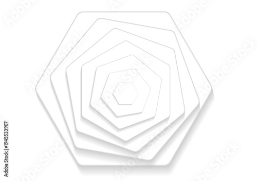 White paper twisted hexagons abstract futuristic tech pattern background. Vector spiral art design
