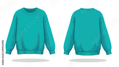 Comfortable casual teal crewneck sweatshirt design, perfect for custom apparel mockups, showcasing front and back views for fashion and textile