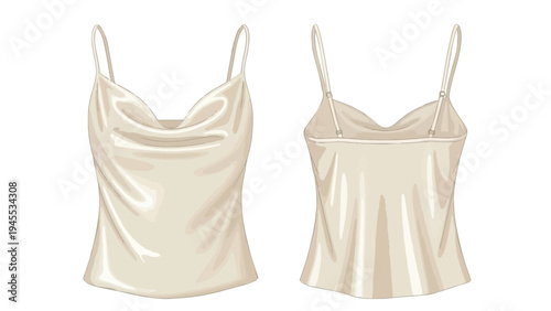 This elegant cream silk blend camisole flat lay illustrates modern fashion design with a luxurious draped cowl neck and delicate adjustable