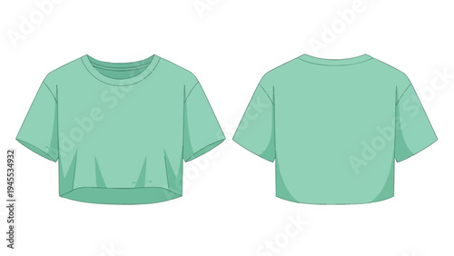 Contemporary mint green athletic crop top illustration, displaying both front and back perspectives for versatile fashion design and apparel