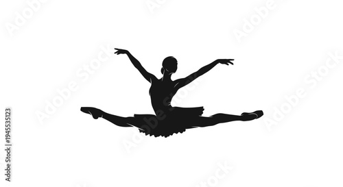 Silhouette of a Ballerina Performing a Split Leap in Dance.