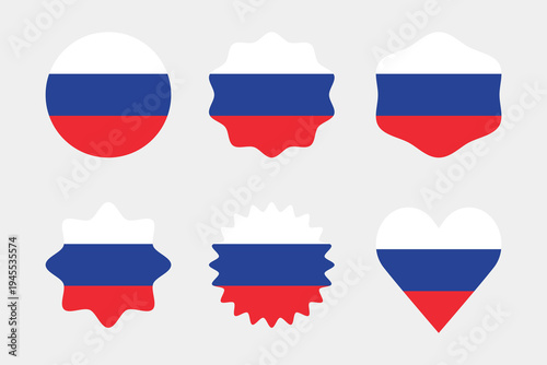 Flags of Russia - flat collection icon. Russia national flag set shape variations vector icon. Isolated sticker.