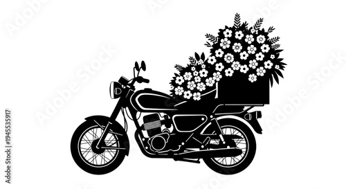 Black Motorcycle with Flower Cargo.