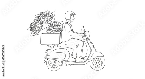Delivery man on a scooter with flowers.