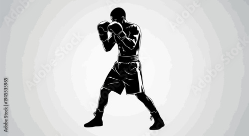 Silhouette of a Boxer in Fighting Stance with Gloves.