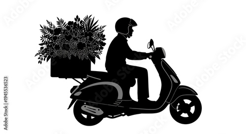 Man Riding Moped with Flower Box.