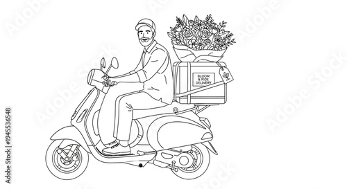 Man Riding Motorbike with Flower Box.