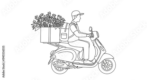 Man Riding Moped with Flower Boxes.