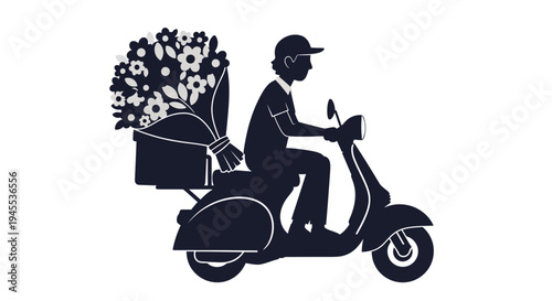 Man Riding Motorbike with Flowers.