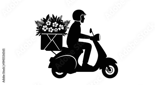 Man Riding Motorbike with Flowers.