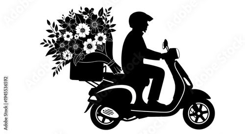 Man Riding Motorbike with Flowers.