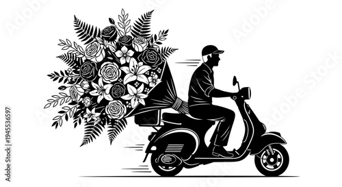 Man Riding Motorcycle with Delivery Bag.