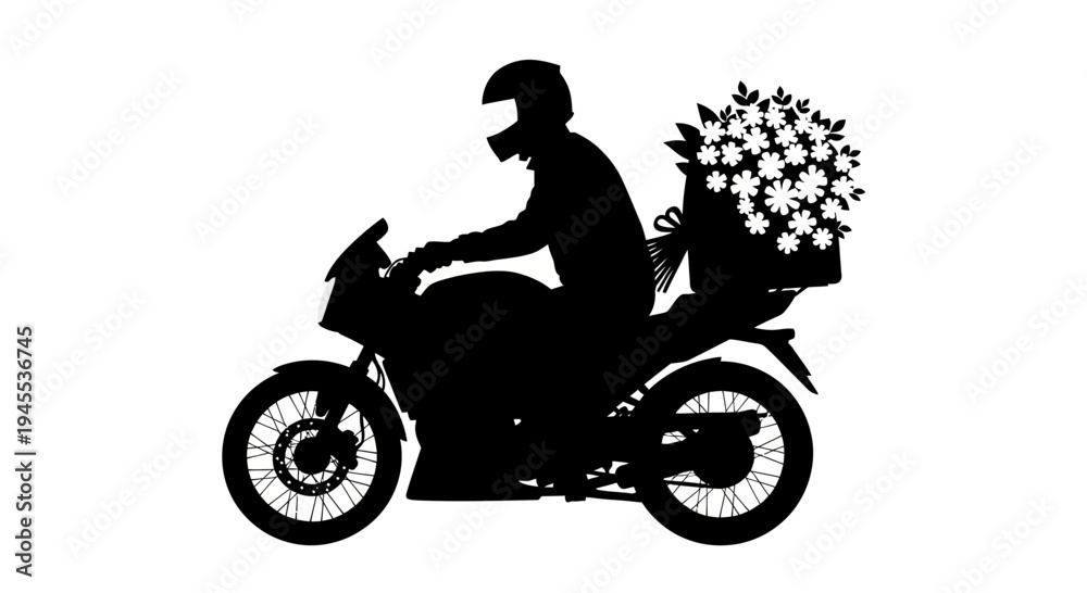 Fototapeta premium Man Riding Motorcycle with Flowers.