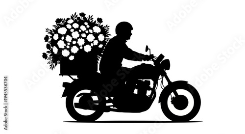 Man Riding Motorcycle with Flower Cargo.