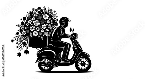 Man Riding Motorcycle with Flowers.