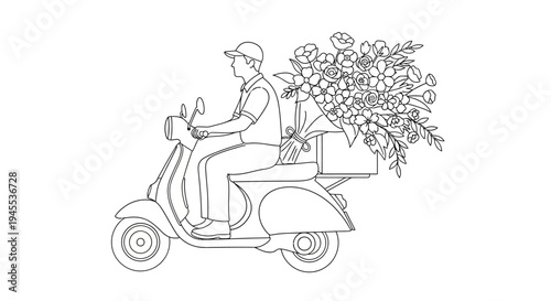 Man Riding Motorcycle with Flowers.
